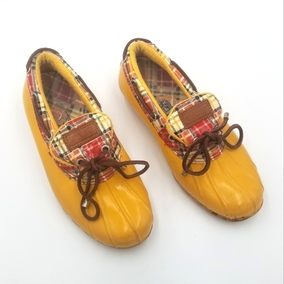 Sperry Lined Yellow Plaid Duck Boots 6 Women - Picture 1 of 8